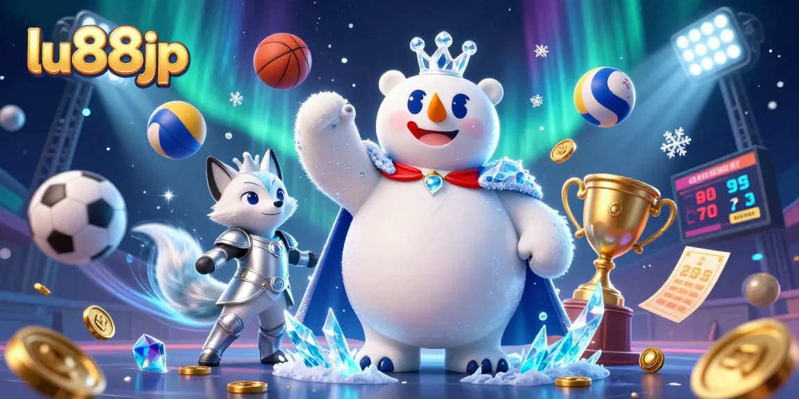 lu88jp players engaging in betting action with dynamic sports elements surrounding the ice king and snow fox.
