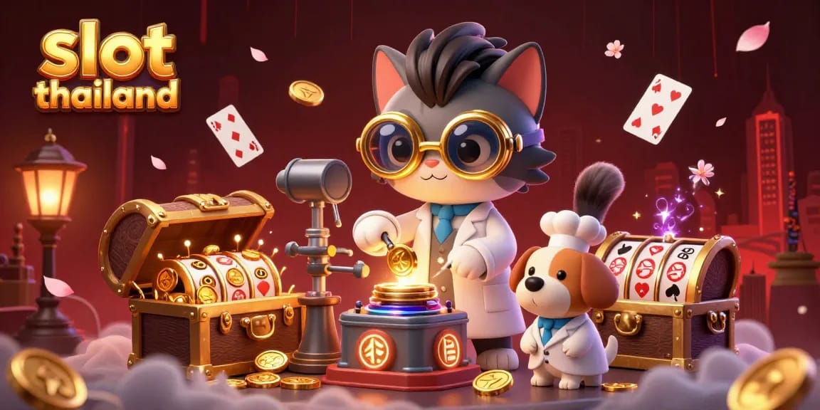 Experience thrilling gameplay with slot thailand as the mad scientist and his dog create gold coin magic in a vibrant casino setting.