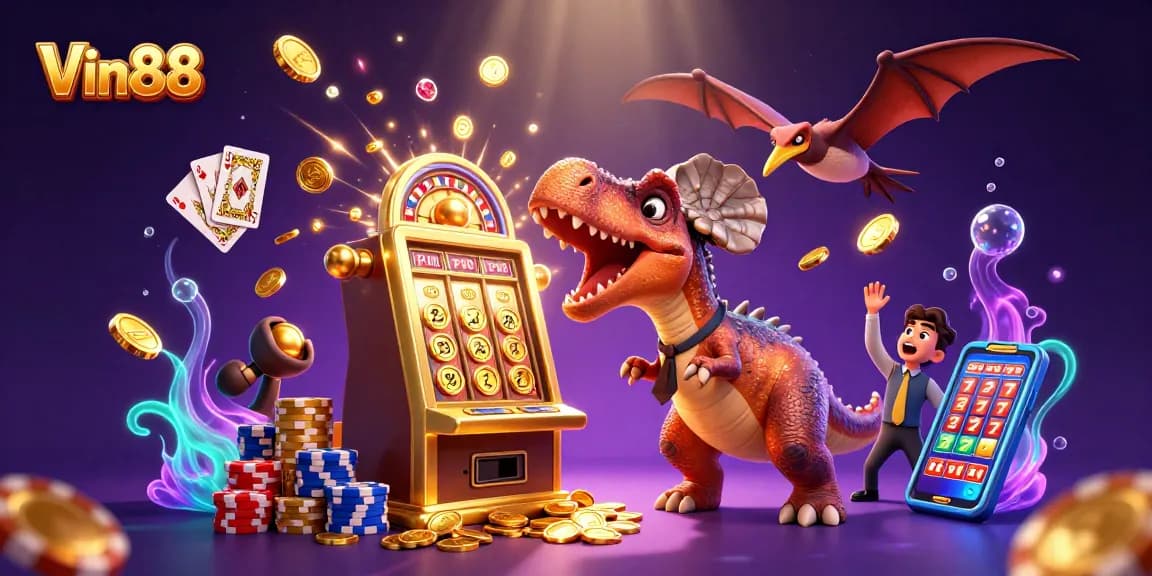 Experience a thrilling Vin88 gaming adventure with vibrant characters and casino excitement.