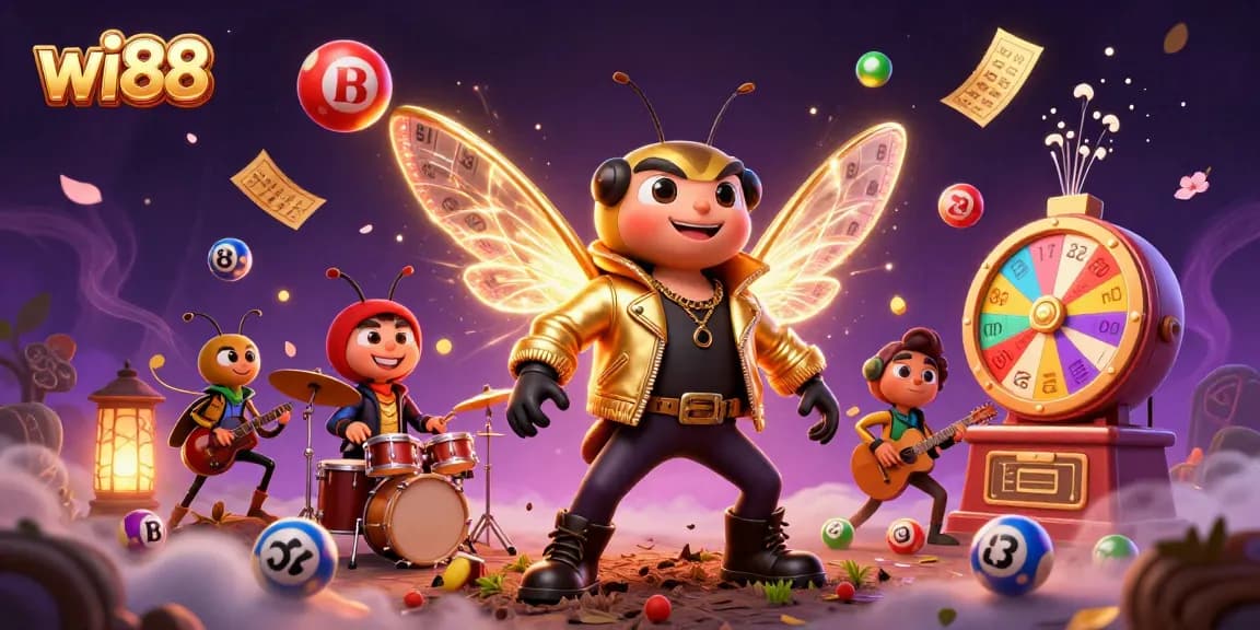 Experience the excitement of wi88 with vibrant lottery elements and captivating 3D characters in an engaging casino scene.
