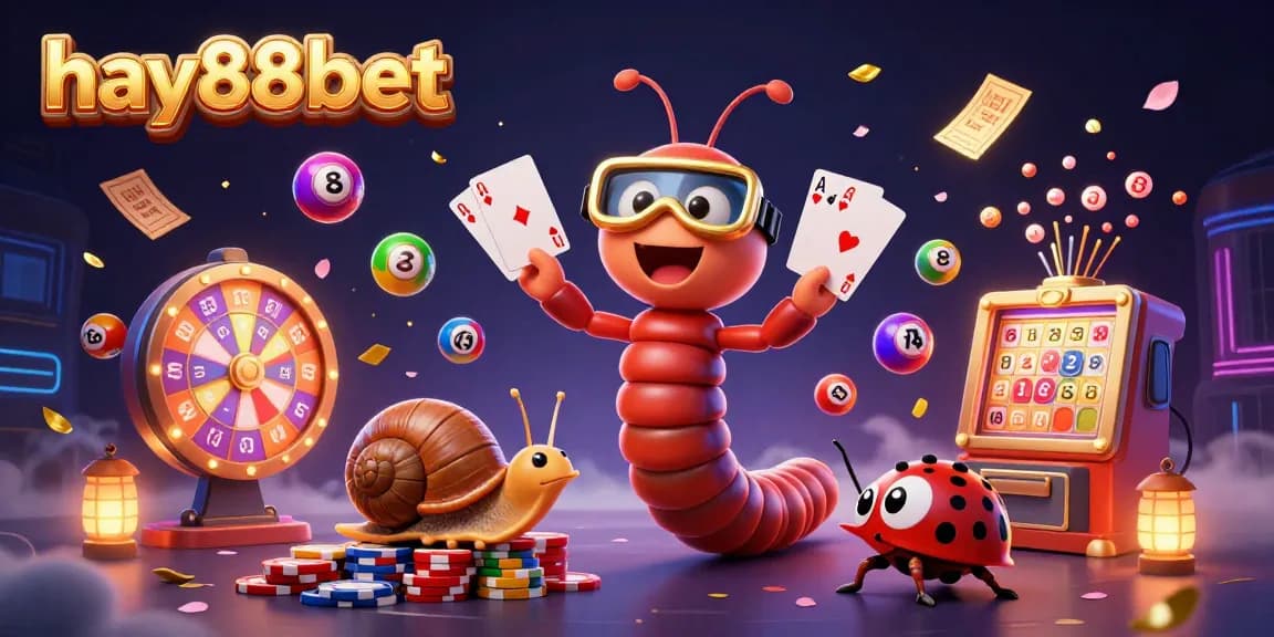 Play and win big with hay88bet, showcasing a vibrant casino scene with animated characters and exciting game elements.