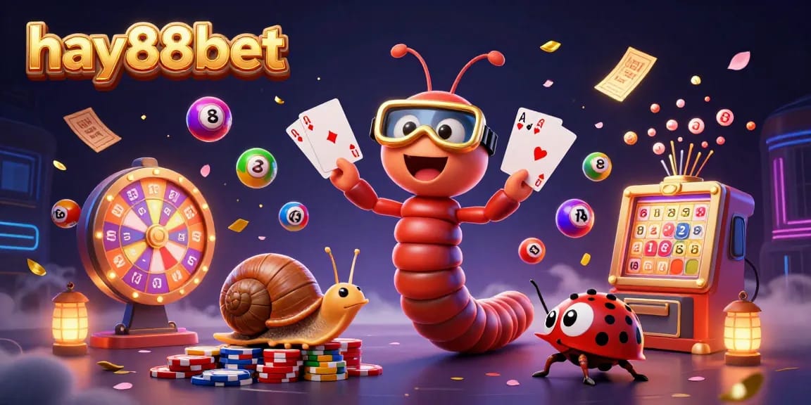 Play and win big with hay88bet, showcasing a vibrant casino scene with animated characters and exciting game elements.