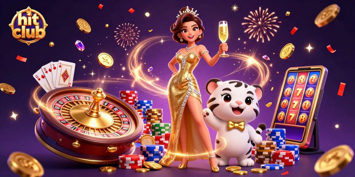 Win big at hit club with exciting games in a lavish casino scene showcasing glamour and fortune.