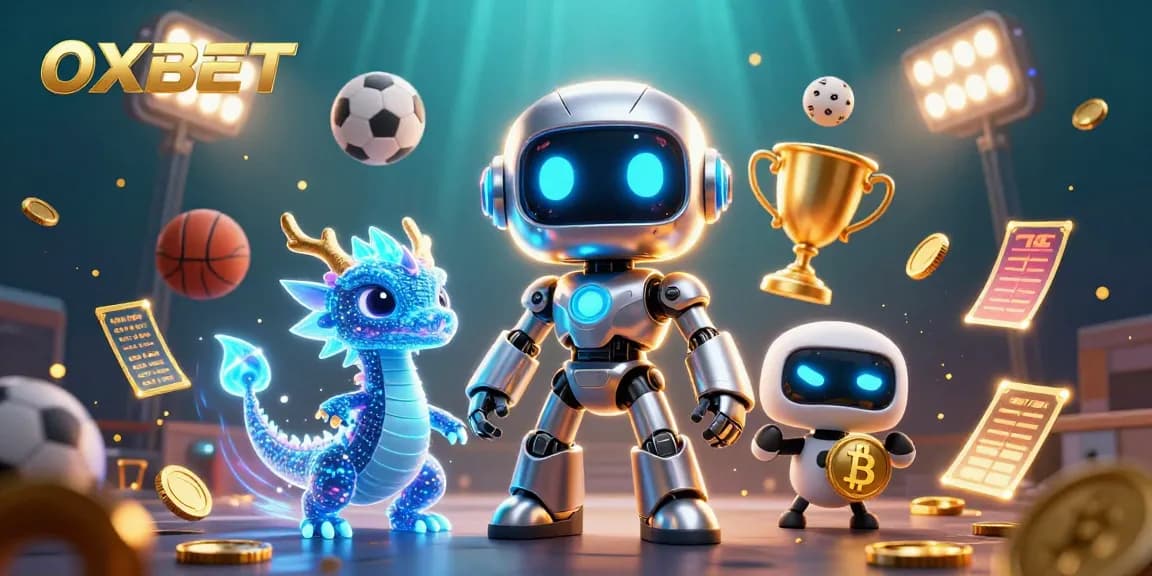 Engage in OXBET sports betting action with an animated robotic mascot and gaming elements.