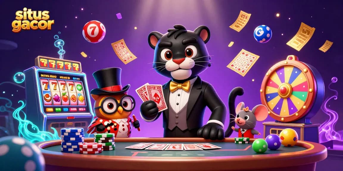 Engage with situs gacor in an exciting 3D digital casino scene featuring a classy panther, owl, and lucky mouse.