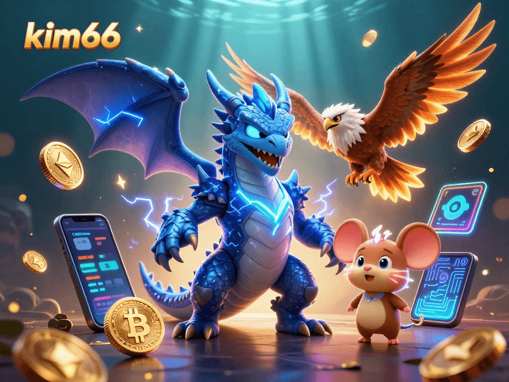 Experience the thrill at kim66 with lightning dragons and crypto elements in this dynamic casino scene.