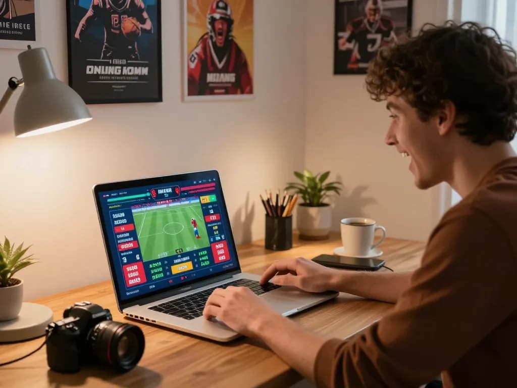 Engaging sports betting at https://play-hbet.com/ with dynamic laptop displays and cozy atmosphere