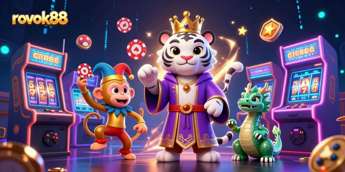 Experience the excitement of rokok88 with vibrant characters and casino elements in a dynamic 3D scene.