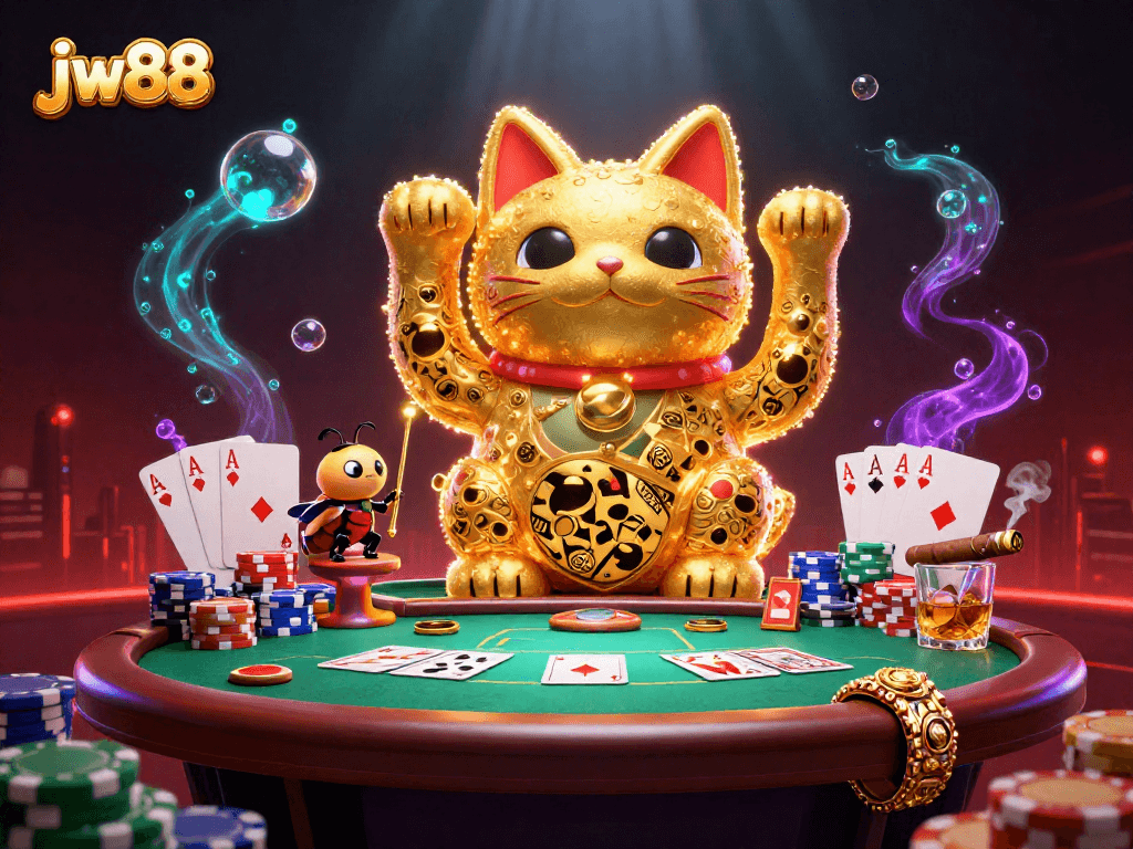 Experience captivating gaming thrills with jw88's vibrant lucky cat and dynamic casino symbols.