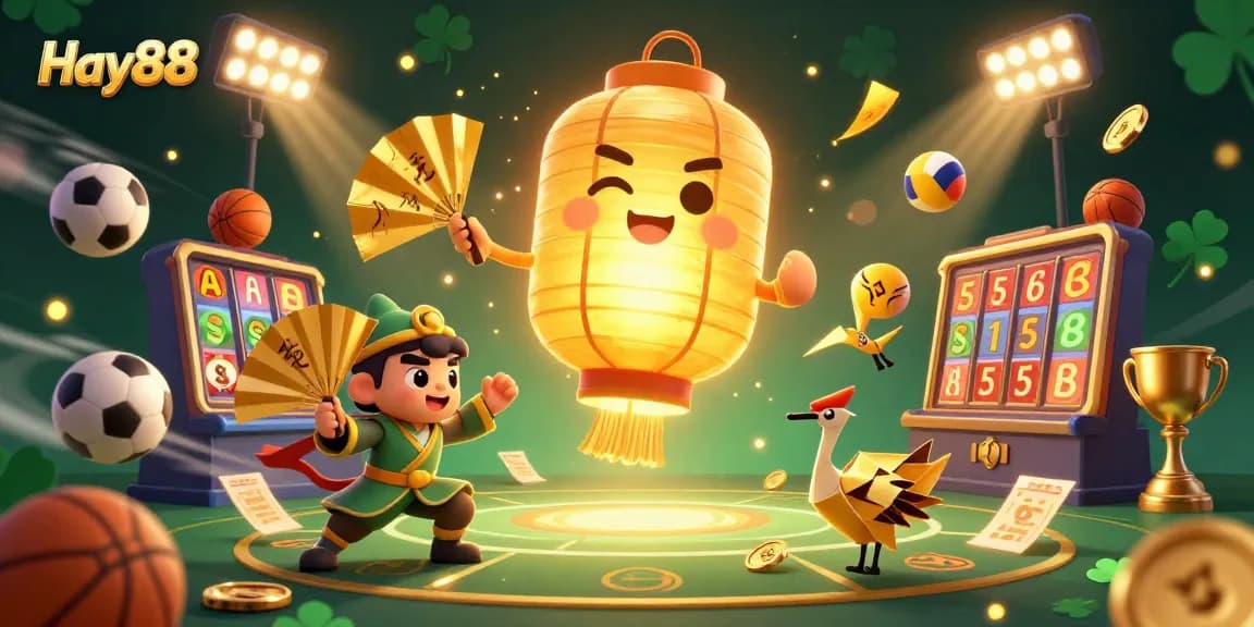 Experience exciting wins at Hay88's online casino with dynamic games and glowing lucky symbols.