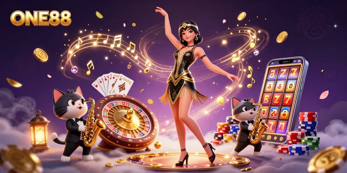Experience the excitement of ONE88 with a vibrant casino scene of winning moments and celebrations.