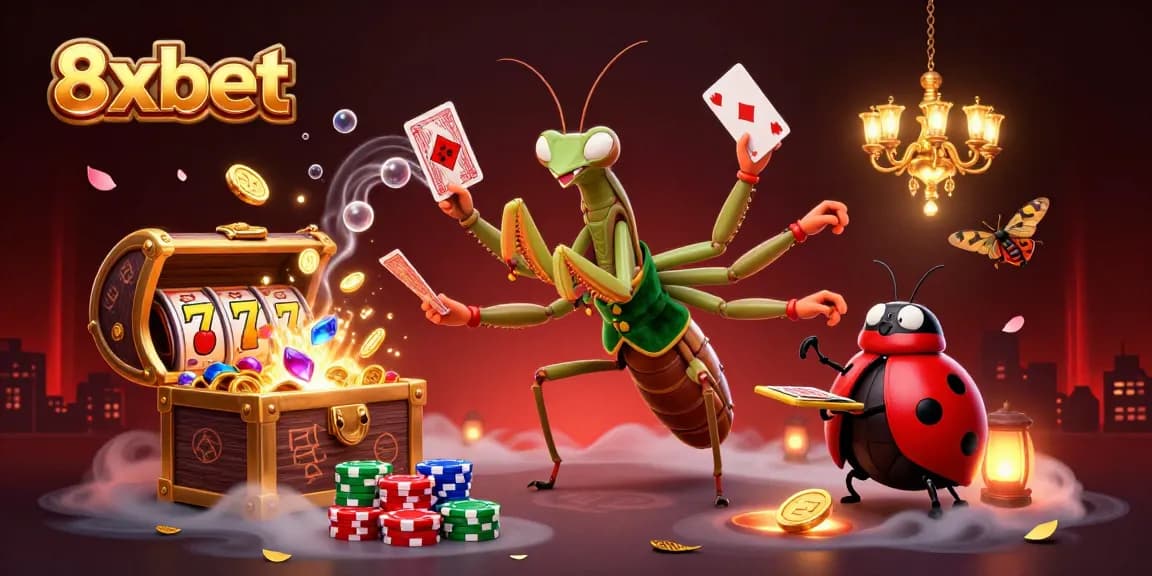 Experience the action with 8xbet's vibrant casino scene featuring unique characters and lively gaming elements.