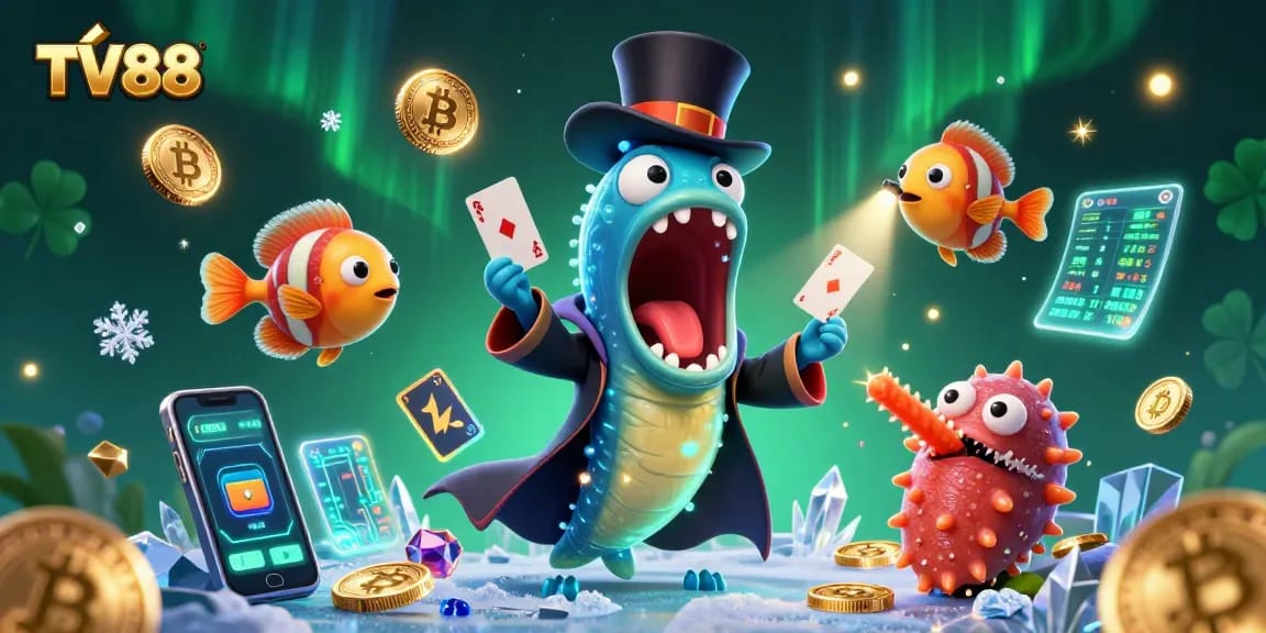 Experience TV88's magic with a vibrant scene of enchanting deep-sea characters and dynamic gambling elements.