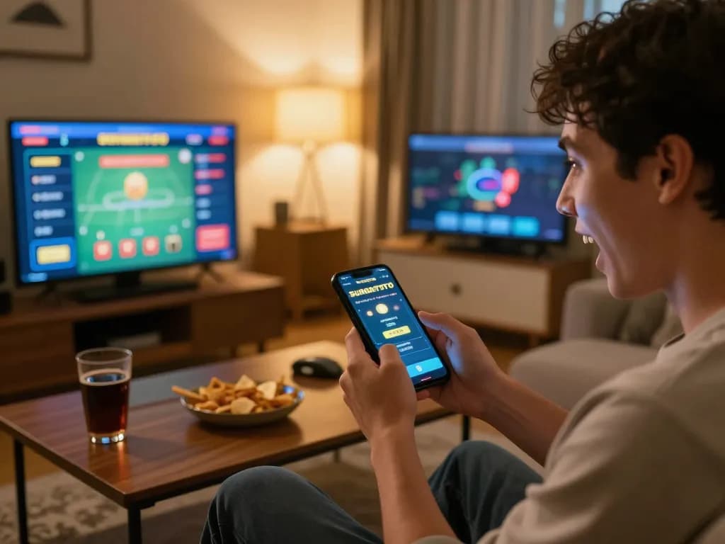 Engaging moment betting on SUNGAITOTO online platform while enjoying a cozy home atmosphere.