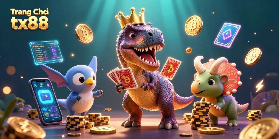 Engage with the exciting world of Trang Chủ tx88 while watching a friendly dinosaur shuffle cards.