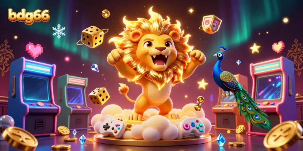 Engage in thrilling gameplay at bdg66 with a vibrant 3D casino scene featuring a roaring sun lion.