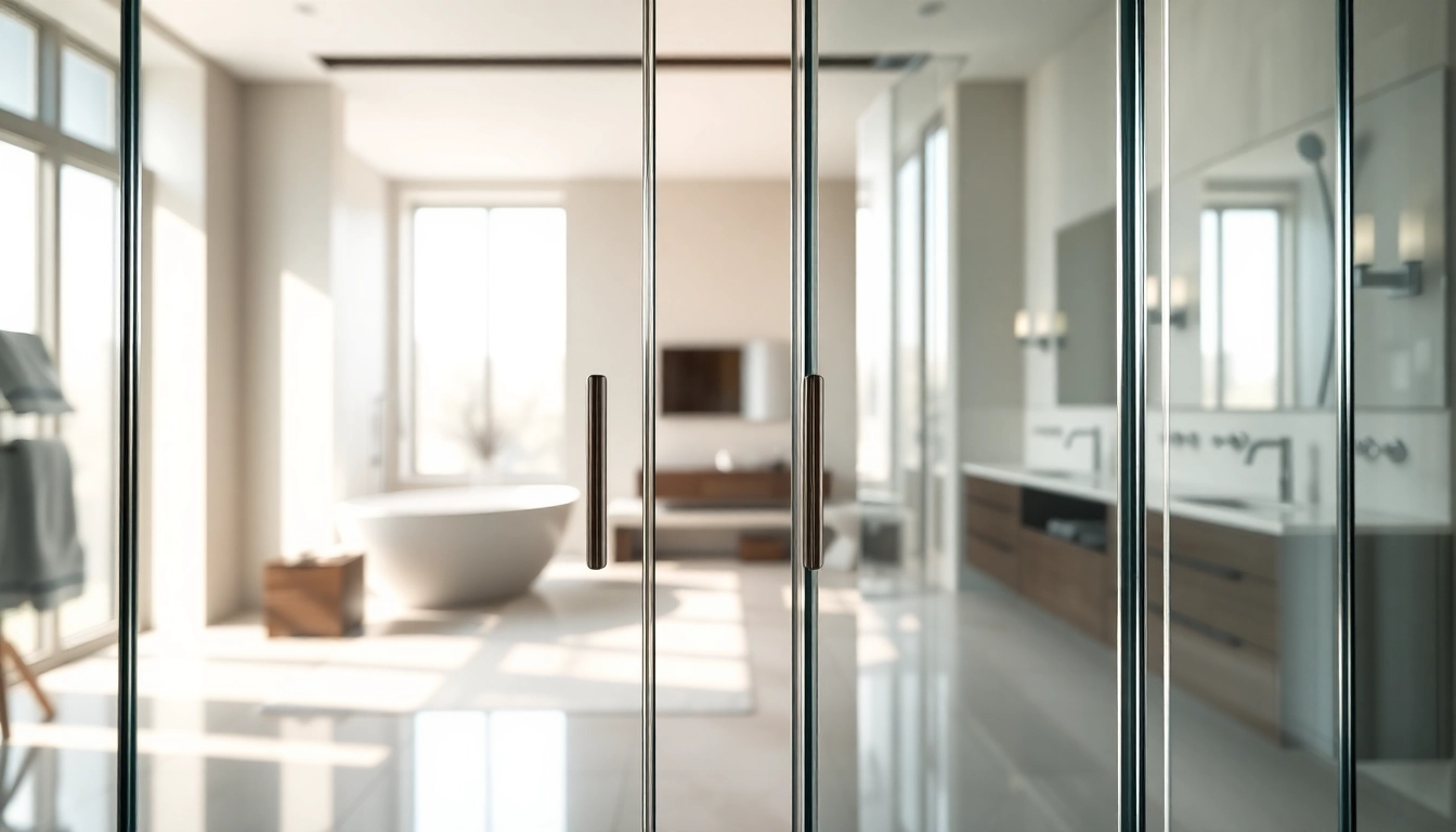 Explore glass shower doors featuring an elegant design in a modern bathroom setting.