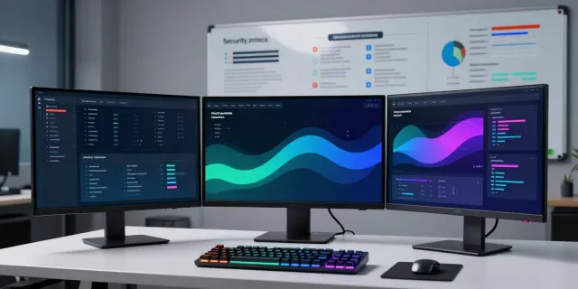 Vulnerability assessment display on a modern cybersecurity workspace.