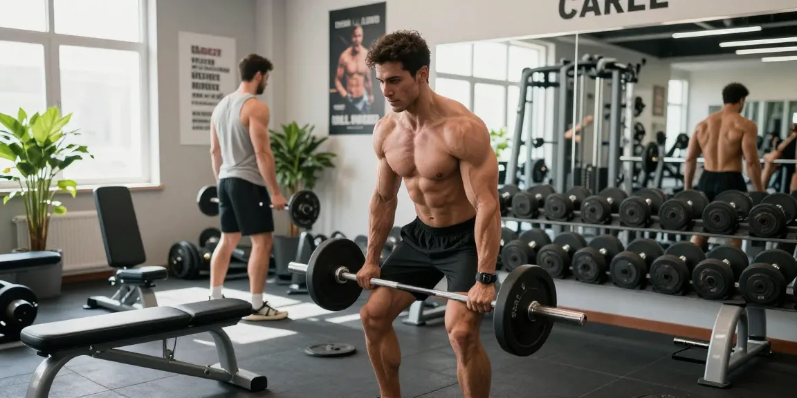 Bodybuilder lifting weights in Steroide Boutique environment showcasing strength and dedication to fitness.