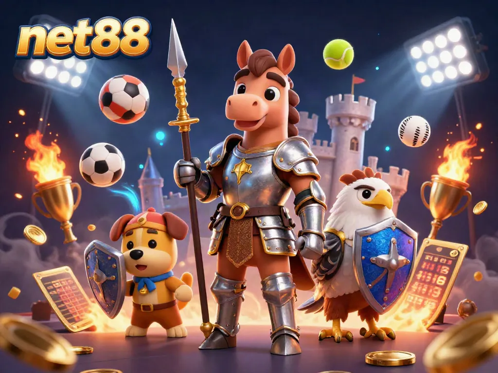 Engage with net88's exciting sports betting scene filled with action-packed characters and vibrant elements.