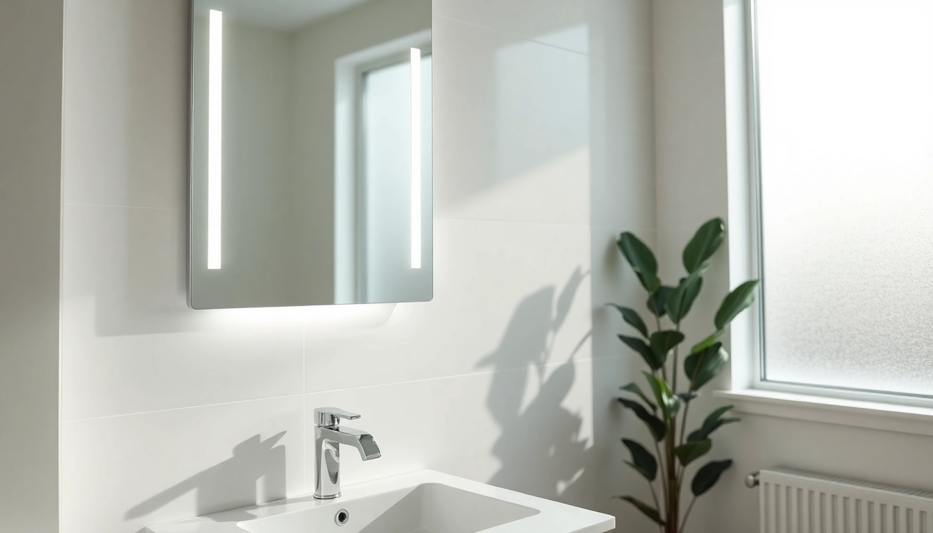 Illuminated led mirror bathroom showcasing a modern design and serene ambiance.
