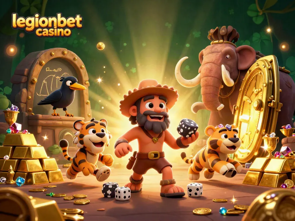 Experience the excitement of legionbet casino with vibrant characters and treasures in a dynamic 3D scene.