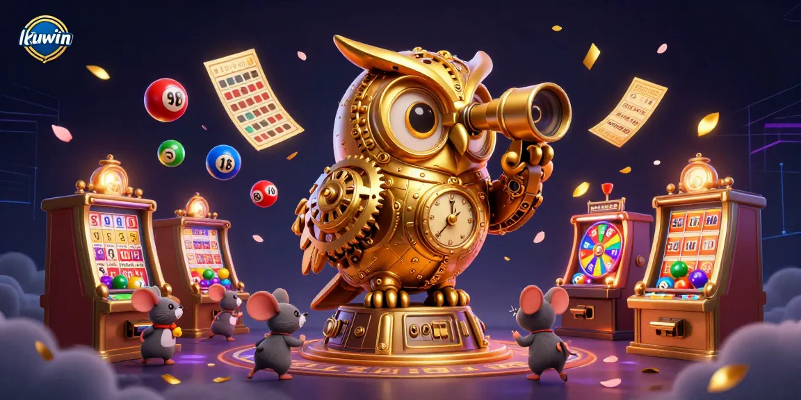 Experience an exhilarating kuwin casino scene featuring a golden owl, lively characters, and vibrant game elements.