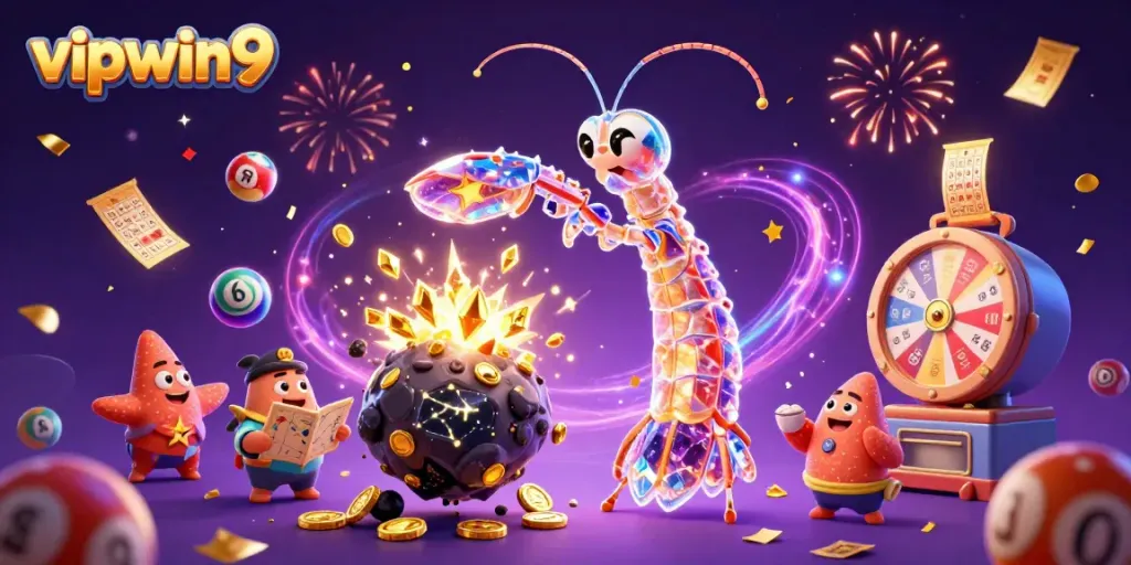 Engage in thrilling play with vipwin9 as a mantis shrimp bursts through celestial riches; exciting lottery elements abound!