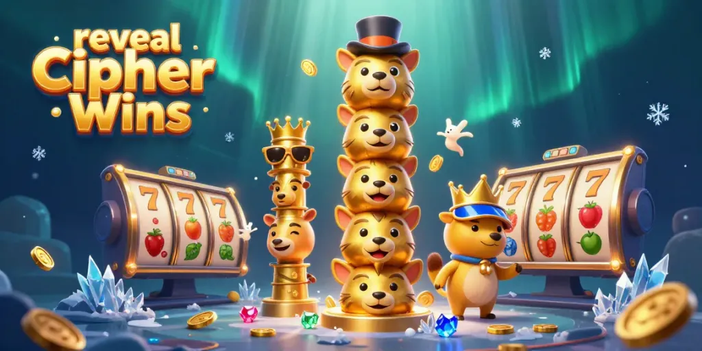 Spin the reels and reveal Cipher Wins under a vibrant casino scene with dynamic energy.