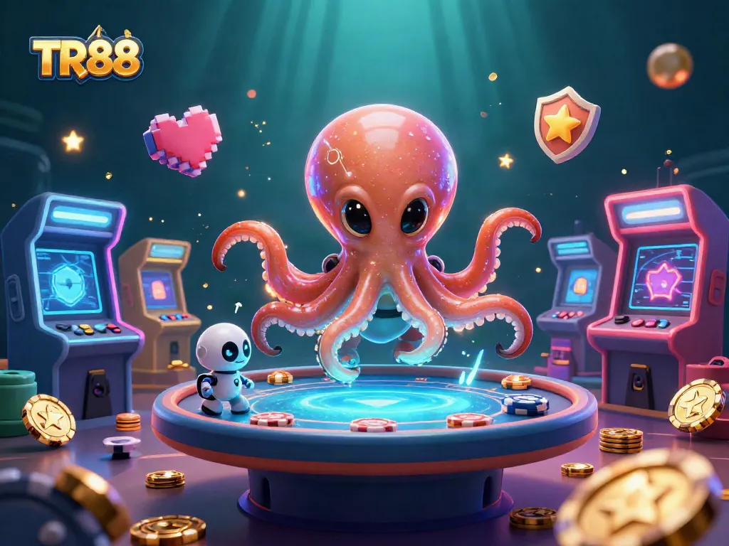 Engage in exciting casino fun with TR88 as an alien octopus operates a poker table.