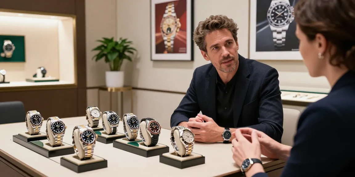 Showcasing rolex super clone watches in an upscale retail space with stylish designs and attentive customer interaction.