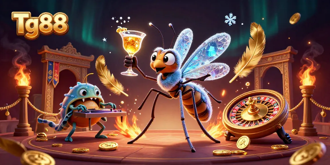 Tg88 casino mascot in vibrant 3D scene engaging with characters and dynamic elements.