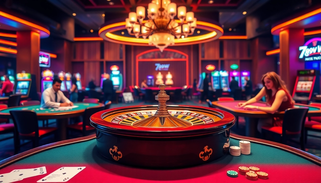 Exciting gambling scene at 789win showcasing roulette and poker games