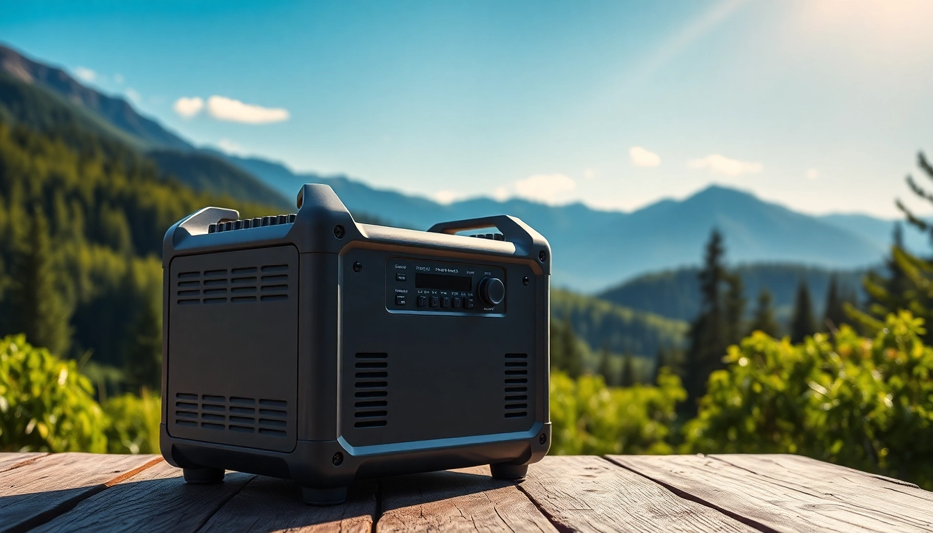 EcoFlow portable power station in an outdoor setting, showcasing its features against a vibrant nature backdrop.