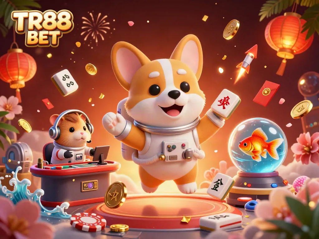 Experience thrilling games with TR88 BET featuring a floating casino scene.