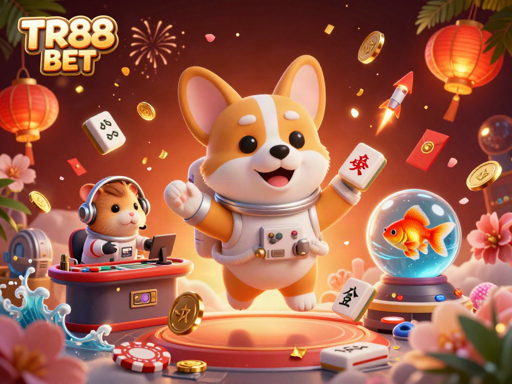 Experience thrilling games with TR88 BET featuring a floating casino scene.