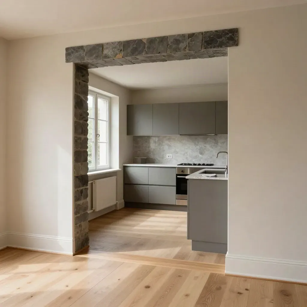 Freshly cleaned open-plan home with gleaming floors, dust-free skirting and wiped kitchen corner.