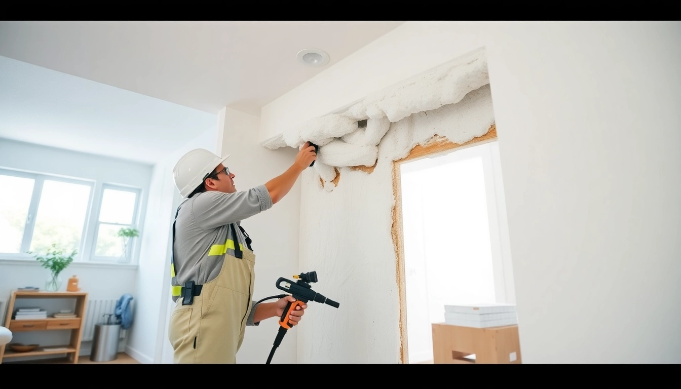 Expert spray foam removal London technician safely removing insulation in a bright, professional setting.