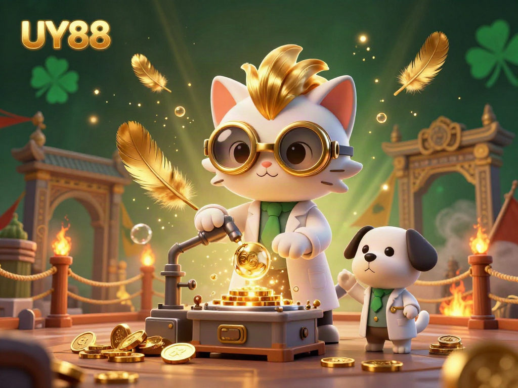 Experience thrilling gaming at UY88 with this vibrant 3D illustration showcasing exciting casino elements.