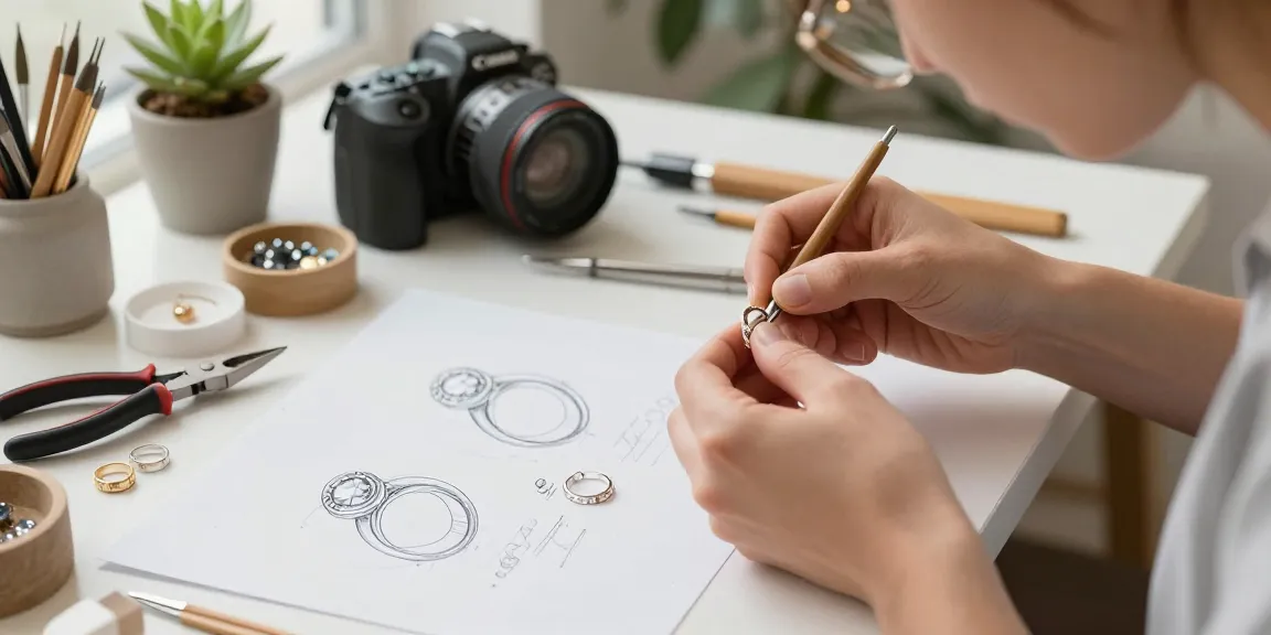 Creating ethical engagement rings uk in a serene jewelry studio with sustainable materials.