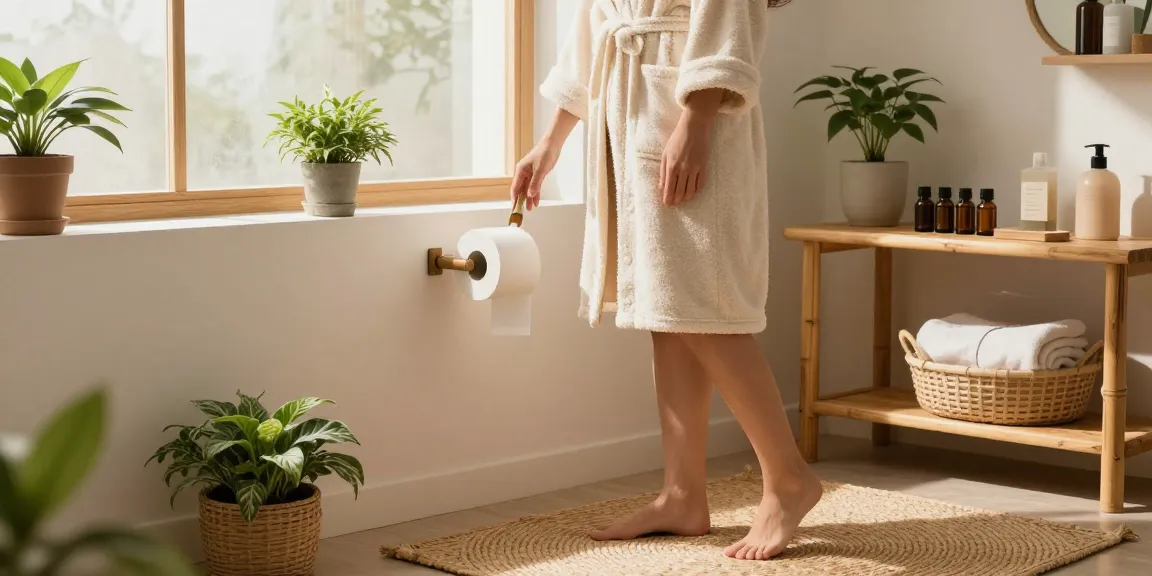 Bamboo toilet roll being used in a cozy eco-friendly bathroom setting