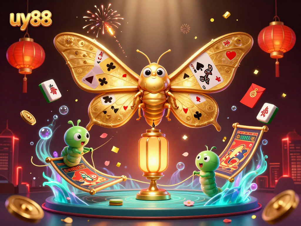 Experience thrilling gaming excitement with uy88 in a vibrant casino-themed illustration bursting with action.