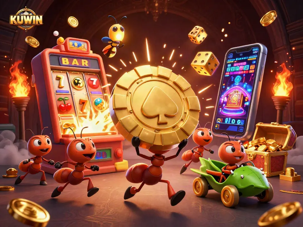 Join the KUWIN adventure as ants carry a giant poker chip in a casino-themed heist.