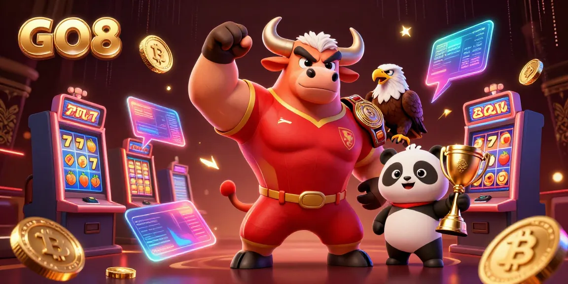 Victory celebration at GO8 casino with diverse characters and dynamic slot game elements