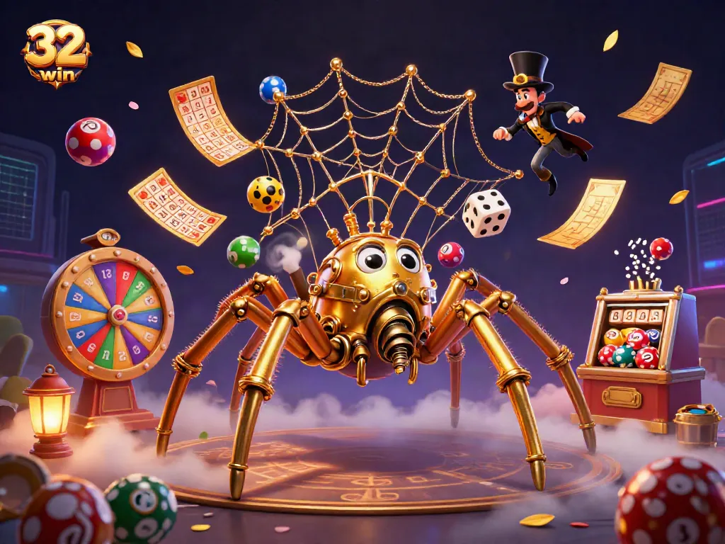 Experience thrilling wins at 32win with a vibrant and dynamic casino-themed illustration