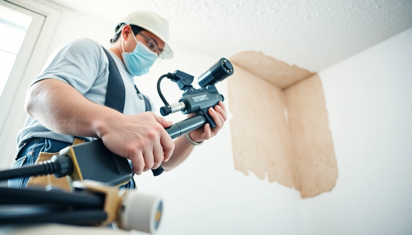 Contractor engaged in open cell spray foam removal process in a home environment.