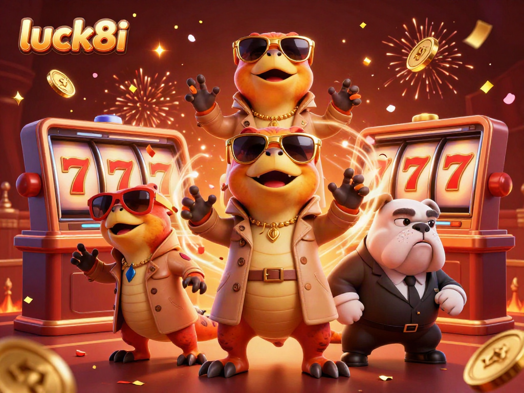 Join the fun at luck8i with three raptors in a trench coat entering a VIP casino lounge.