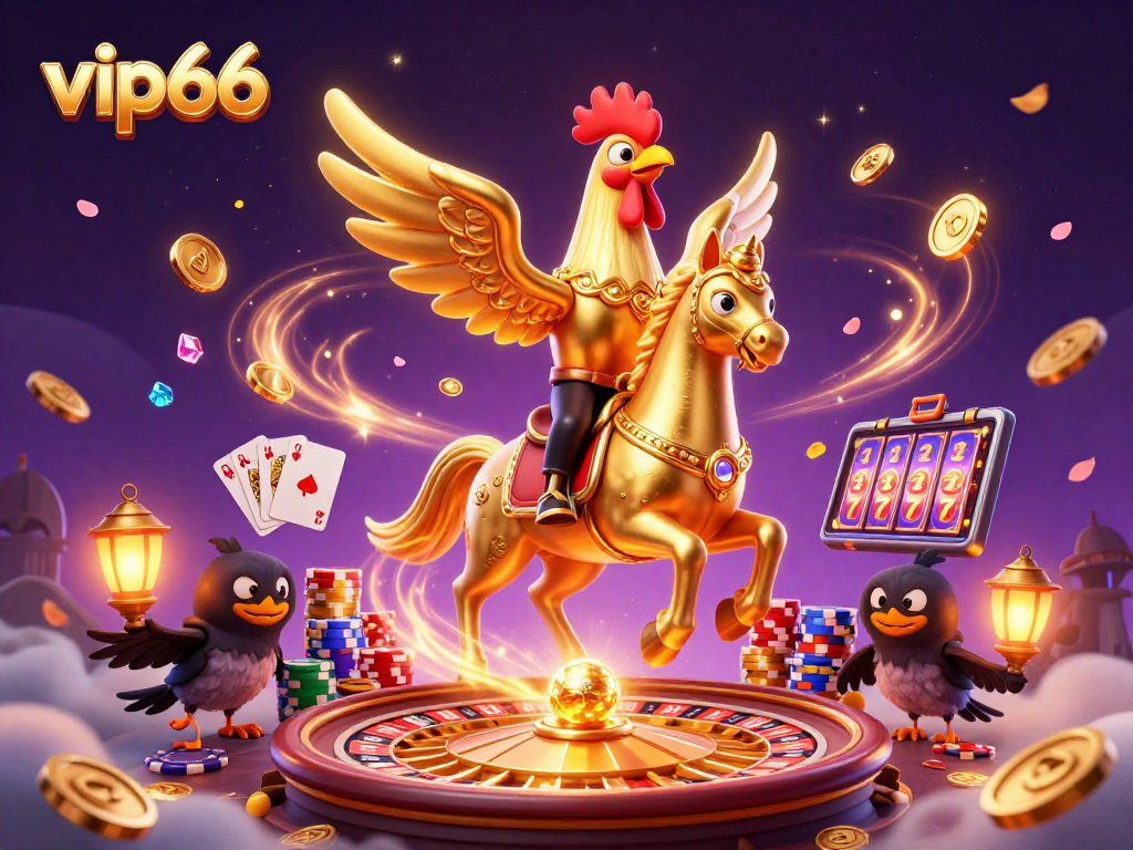 Celebrate wins with vip66 in this vibrant casino scene filled with golden treasures and dynamic game elements.