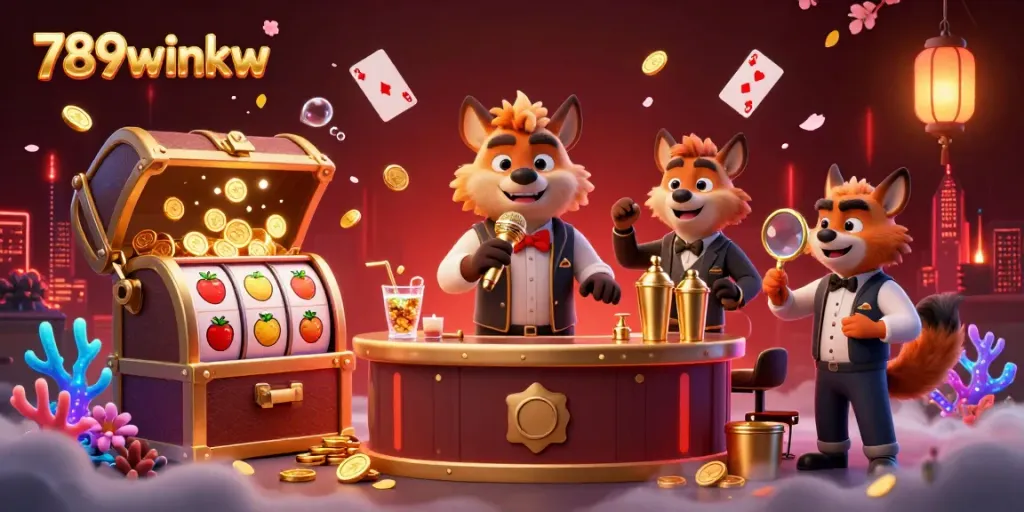 Experience a vibrant 3D scene at the comedy casino club with 789winkw, featuring hyenas in action.