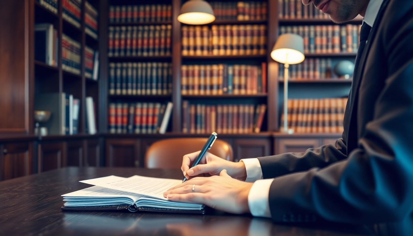 Reviewing Wills documents in a professional office, featuring an attorney in action.